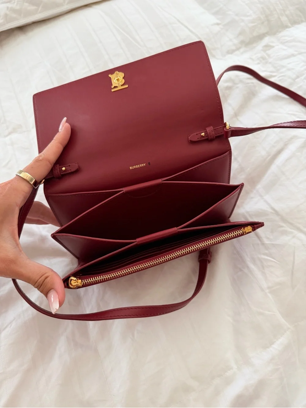 Burberry Burgundy Leather TB Logo Crossbody Bag with Gold Hardware